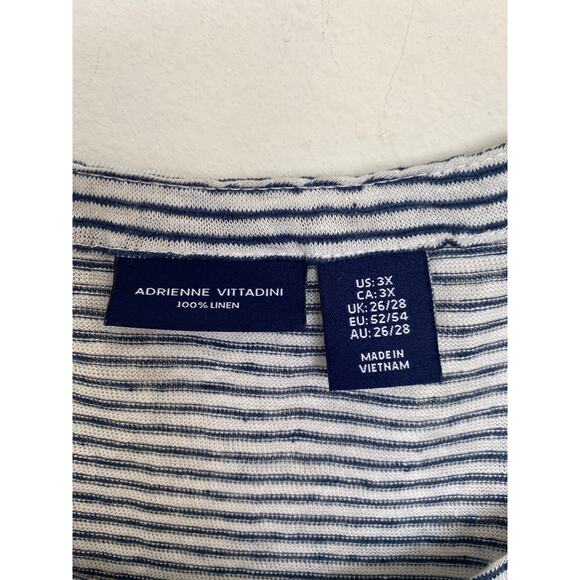 Adrienne Vittadini Blouse Womens 3X 100% Linen Minimalist Timeless Classy Stripe - Picture 4 of 8